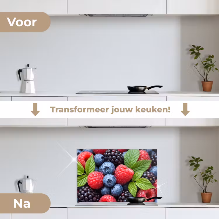 Spatscherm keuken - Bessen - Vers - Waterdruppels - Kleurrijk - Eten — 3