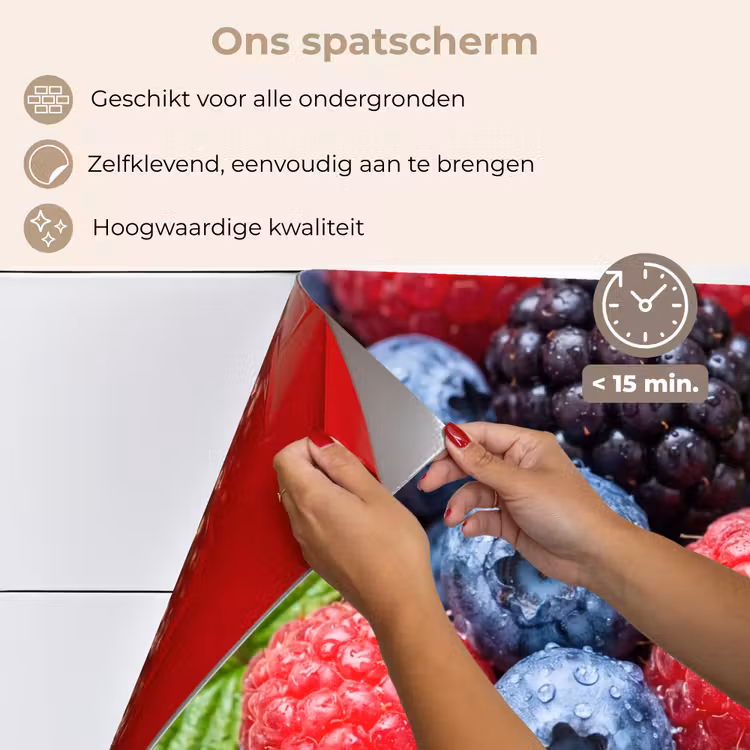 Spatscherm keuken - Bessen - Vers - Waterdruppels - Kleurrijk - Eten — 4