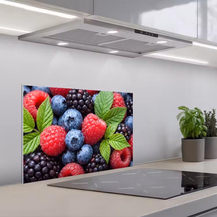 Spatscherm keuken - Bessen - Vers - Waterdruppels - Kleurrijk - Eten — 5