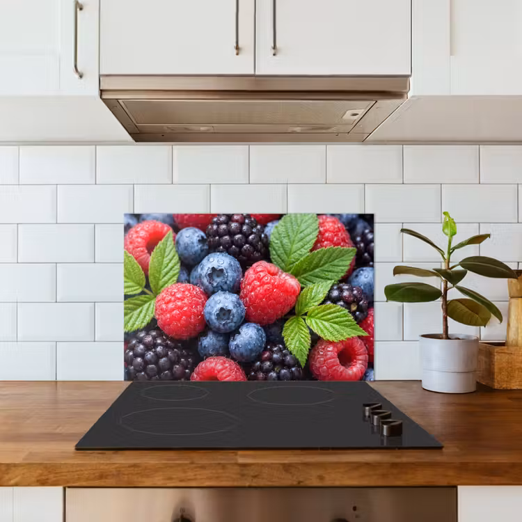 Spatscherm keuken - Bessen - Vers - Waterdruppels - Kleurrijk - Eten — 6