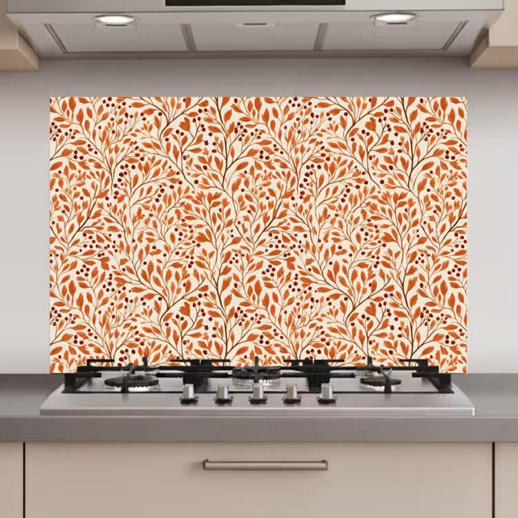 Spatscherm keuken - Bladeren - Botanisch - Terracotta — 1