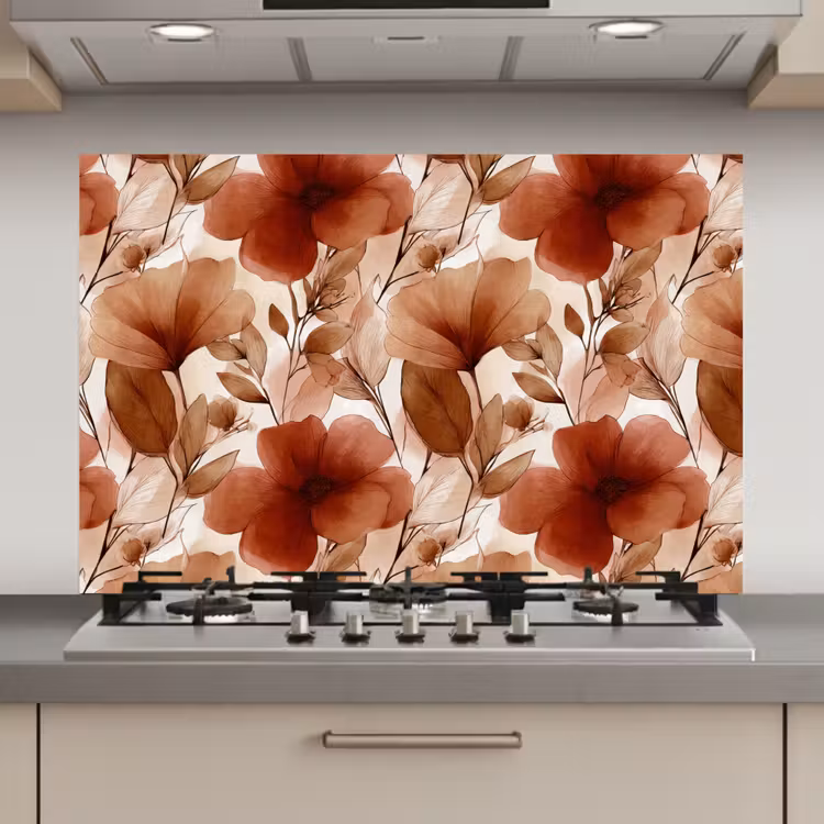Spatscherm keuken - Bloemen - Aquarel - Botanisch - Terracotta — 1
