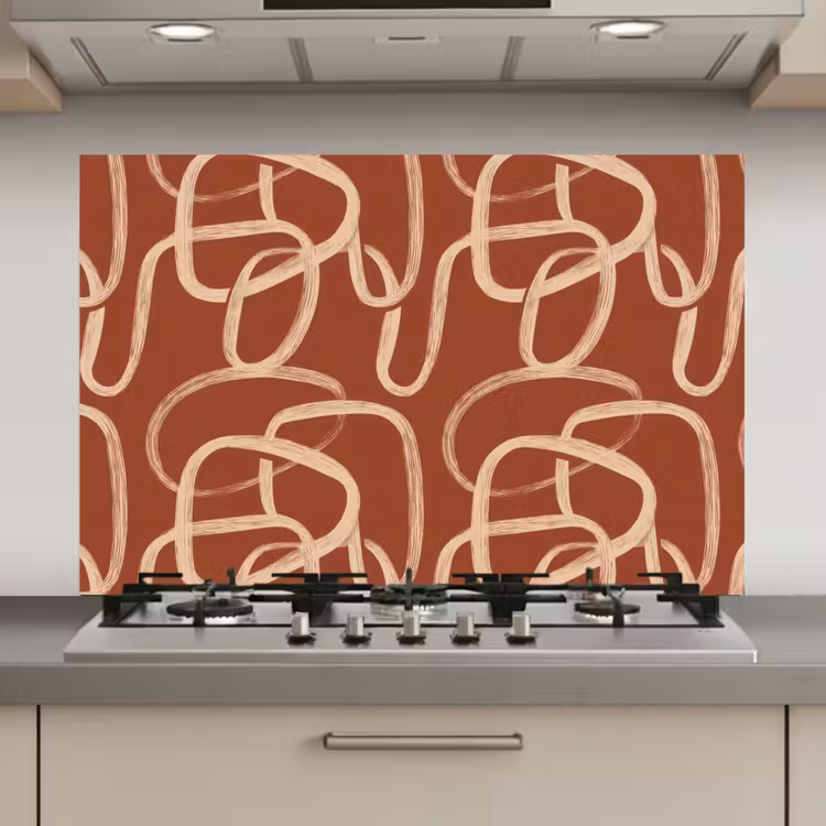 Spatscherm keuken - Lijnen - Abstract - Organisch - Terracotta - Crème — 1