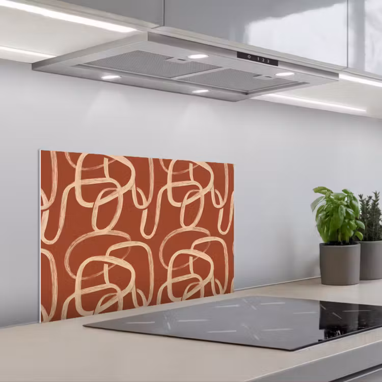 Spatscherm keuken - Lijnen - Abstract - Organisch - Terracotta - Crème — 5