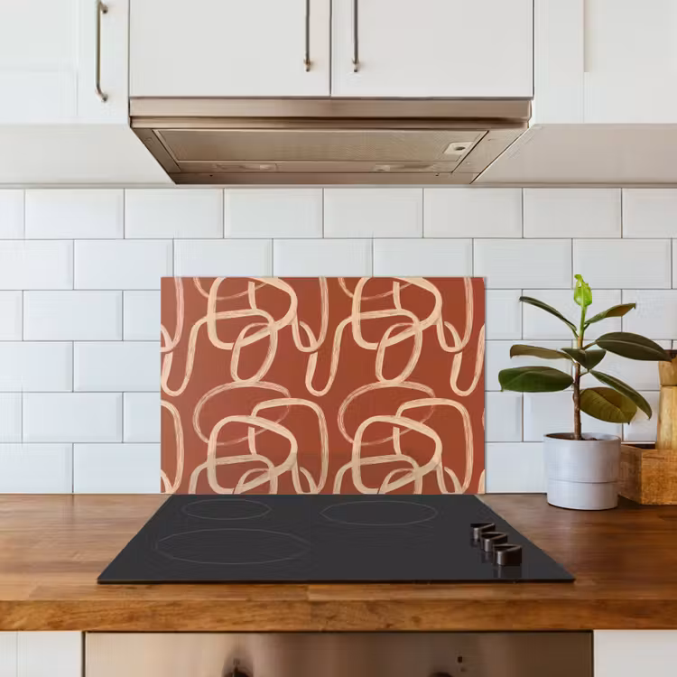 Spatscherm keuken - Lijnen - Abstract - Organisch - Terracotta - Crème — 6