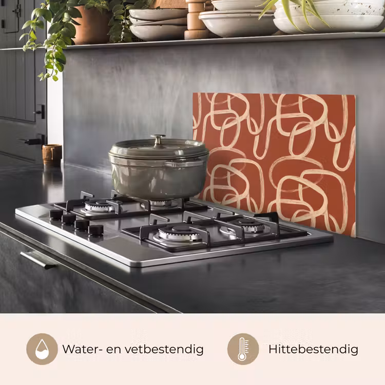 Spatscherm keuken - Lijnen - Abstract - Organisch - Terracotta - Crème — 7