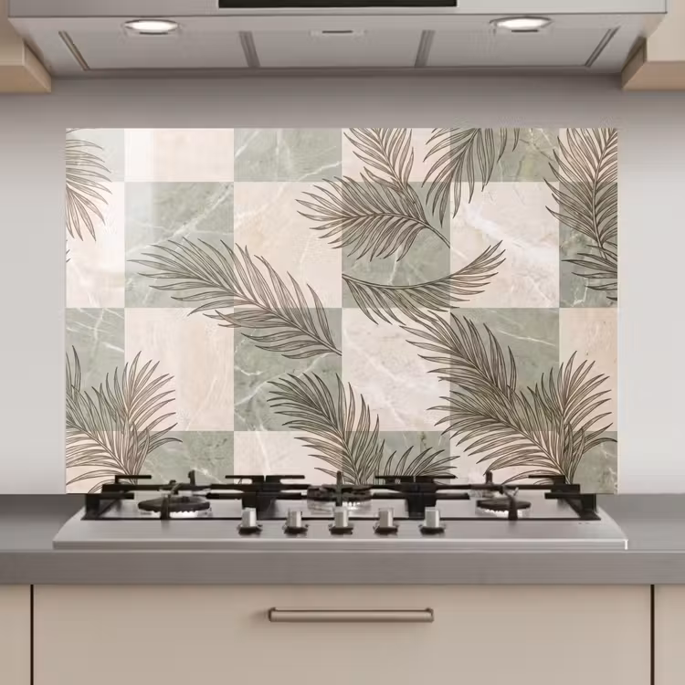 Spatscherm keuken - Planten - Bladeren - Marmer - Modern - Groen — 1