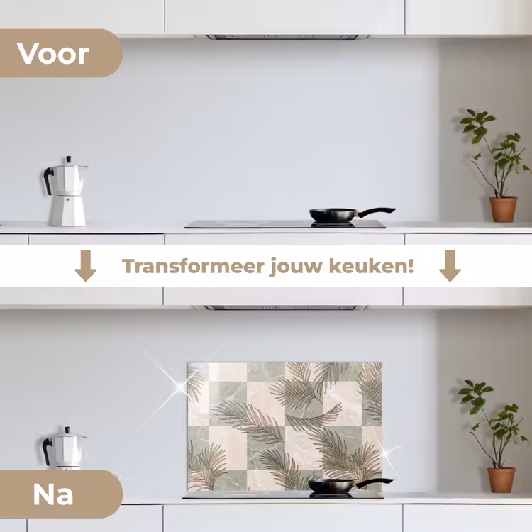Spatscherm keuken - Planten - Bladeren - Marmer - Modern - Groen — 3