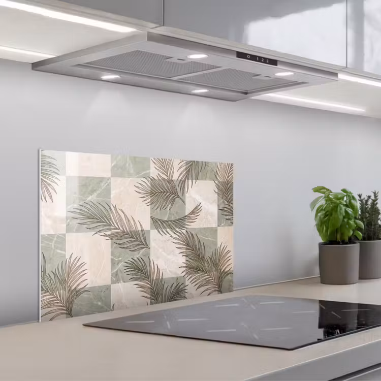 Spatscherm keuken - Planten - Bladeren - Marmer - Modern - Groen — 5