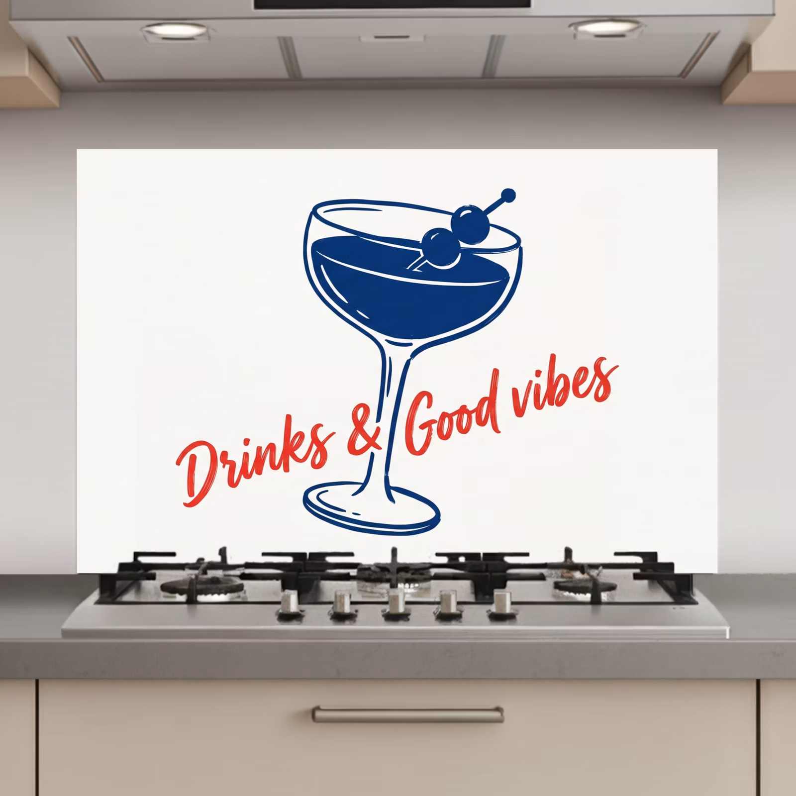 Spatscherm keuken - Cocktail - Glas - Illustratie - Blauw - Wit — 1