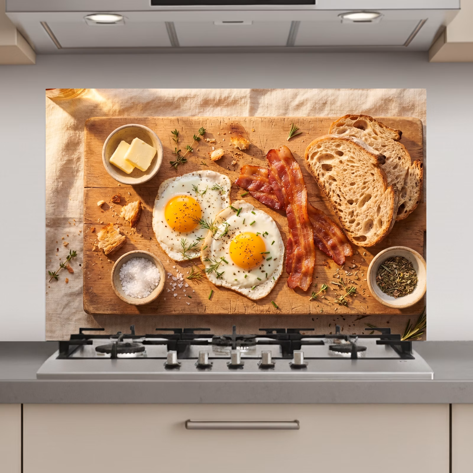 Spatscherm keuken - Eten - Ontbijt - Hout - Rustiek - Geel — 1
