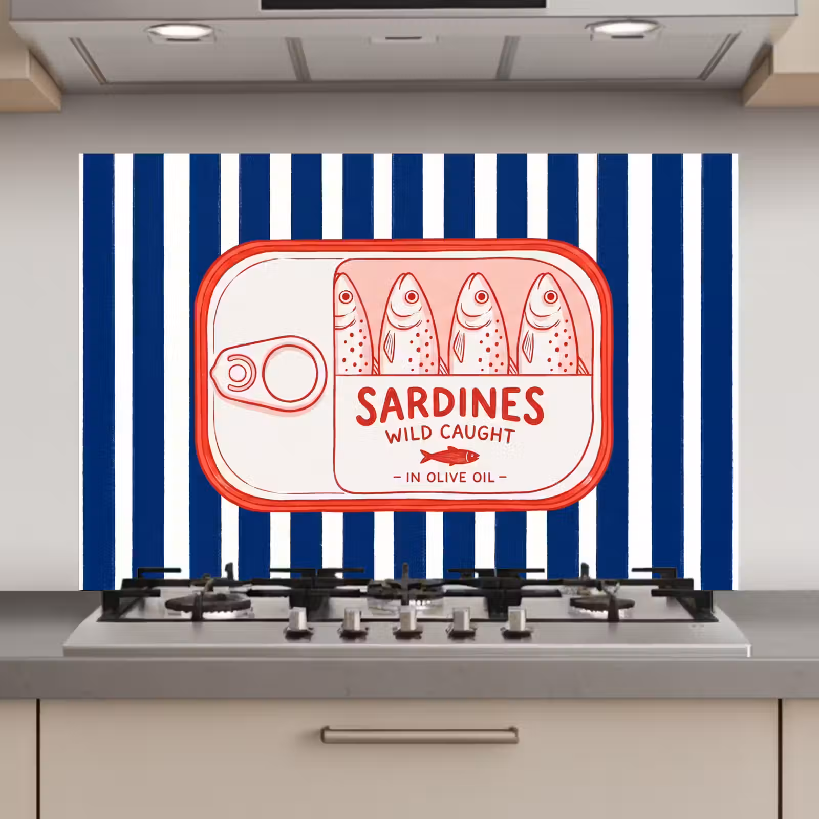 Spatscherm keuken - Eten - Vis - Blik - Illustratie - Rood — 1