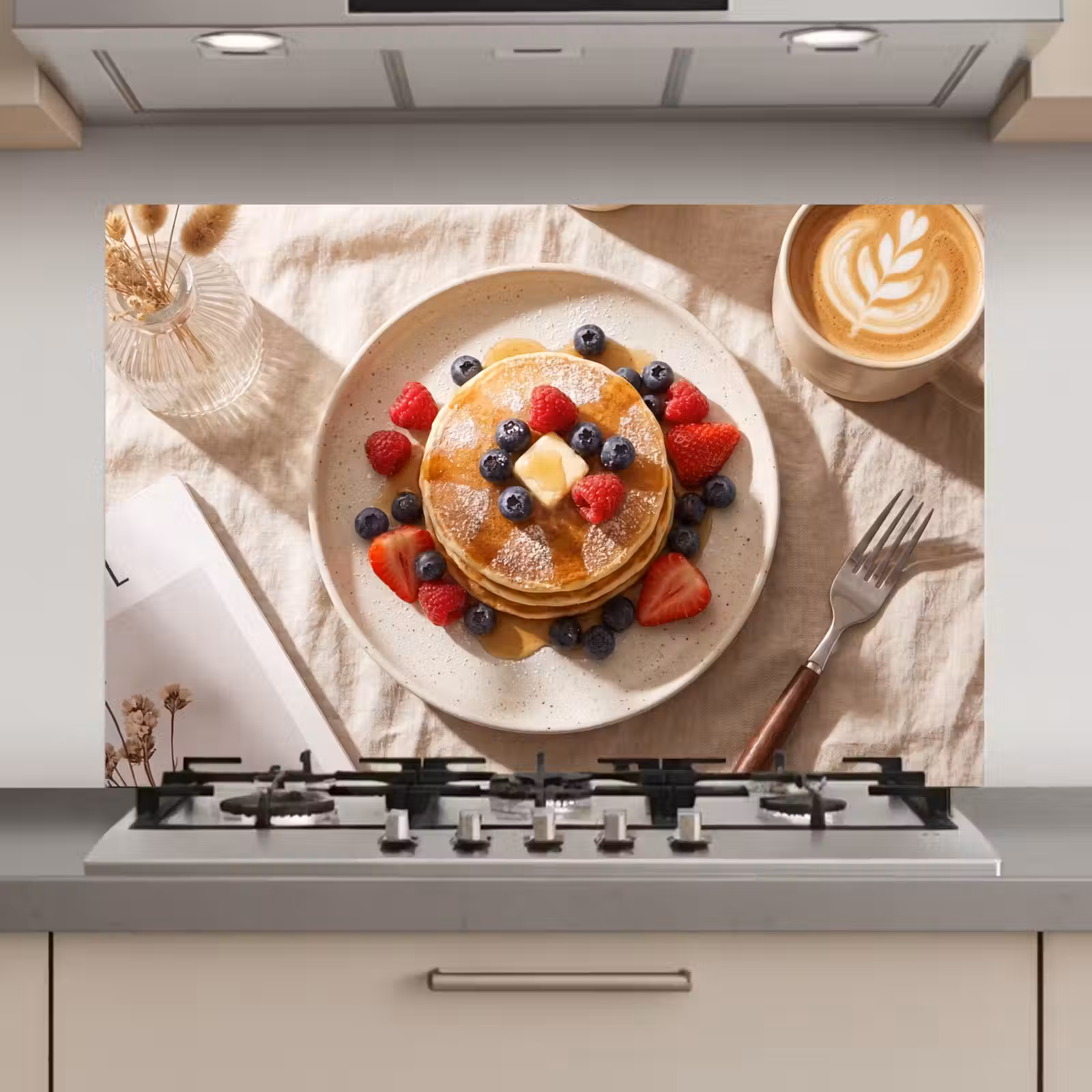 Spatscherm keuken - Pannenkoeken - Bessen - Ontbijt - Modern - Beige — 1
