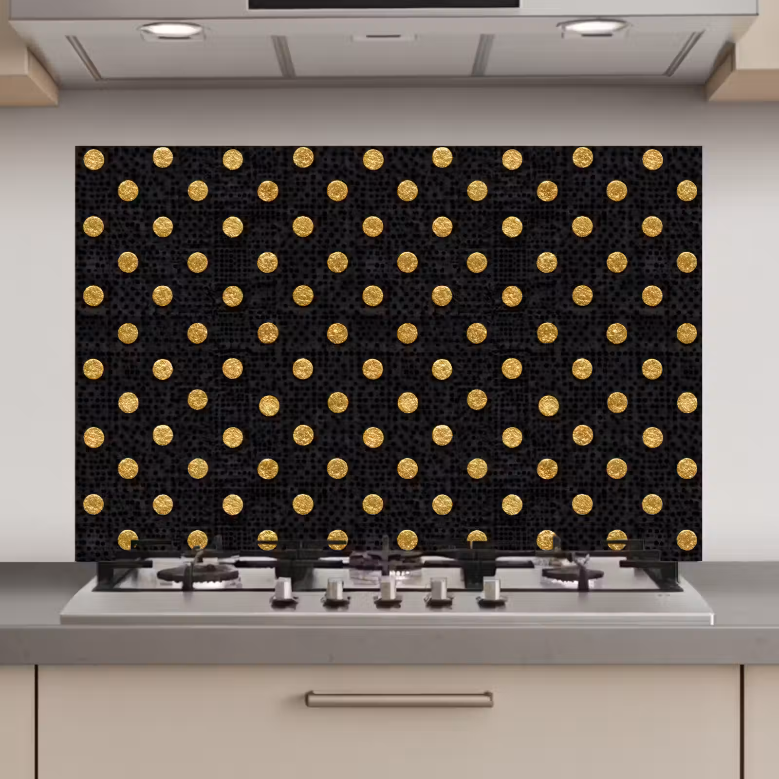 Spatscherm keuken - Polka Dot - Stippen - Goud - Zwart — 1