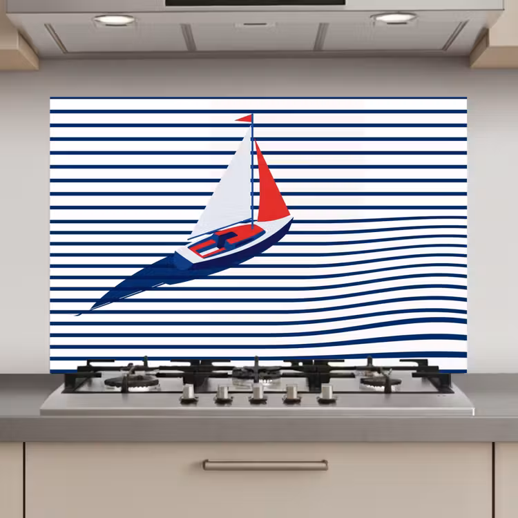 Spatscherm keuken - Boot - Water - Abstract - Blauw — 1