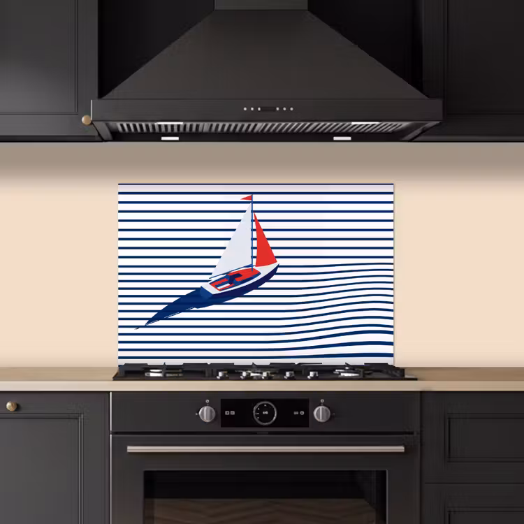 Spatscherm keuken - Boot - Water - Abstract - Blauw — 2