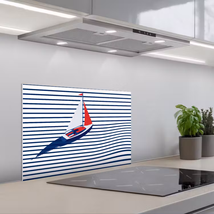 Spatscherm keuken - Boot - Water - Abstract - Blauw — 5