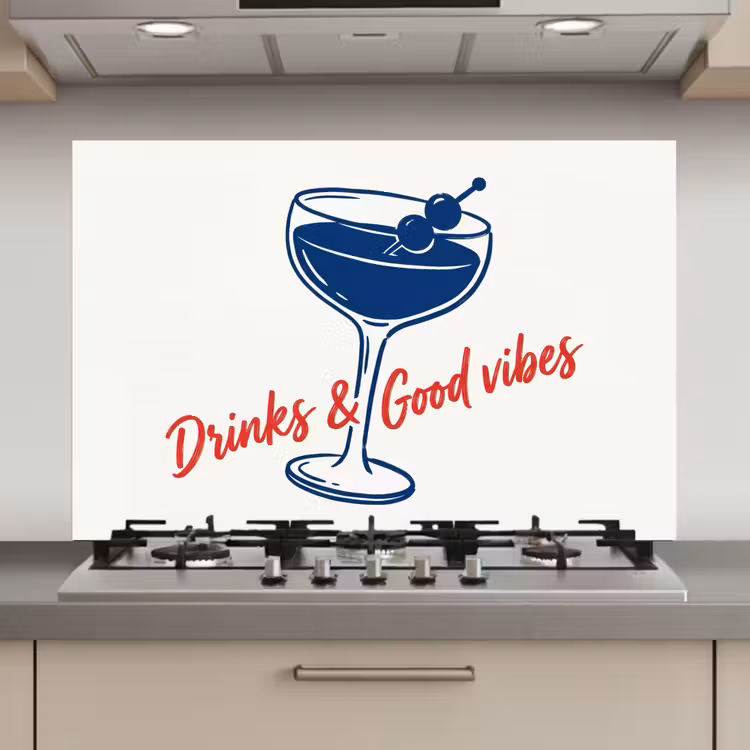 Spatscherm keuken - Cocktail - Glas - Illustratie - Blauw - Wit — 1