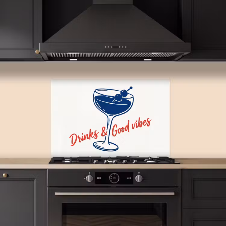 Spatscherm keuken - Cocktail - Glas - Illustratie - Blauw - Wit — 2