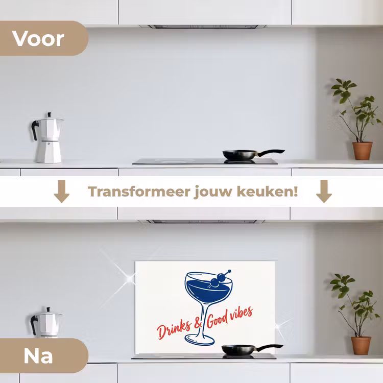 Spatscherm keuken - Cocktail - Glas - Illustratie - Blauw - Wit — 3