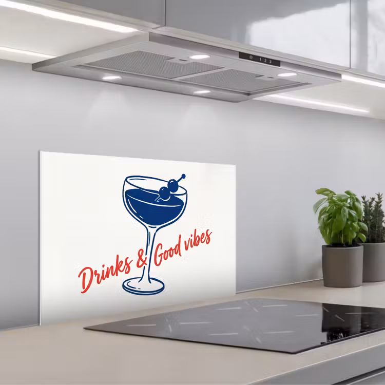 Spatscherm keuken - Cocktail - Glas - Illustratie - Blauw - Wit — 5