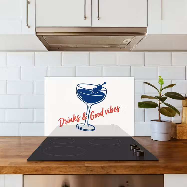 Spatscherm keuken - Cocktail - Glas - Illustratie - Blauw - Wit — 6