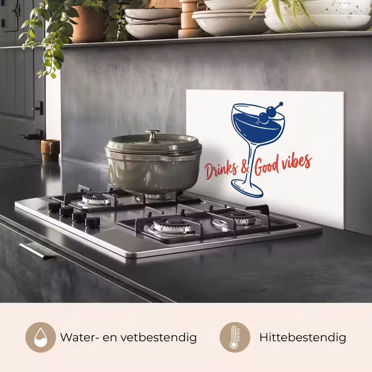 Spatscherm keuken - Cocktail - Glas - Illustratie - Blauw - Wit — 7