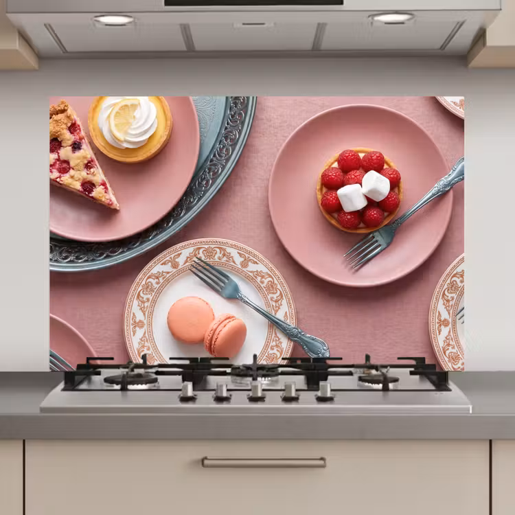 Spatscherm keuken - Dessert - Taart - Gebak - Zoet - Roze — 1