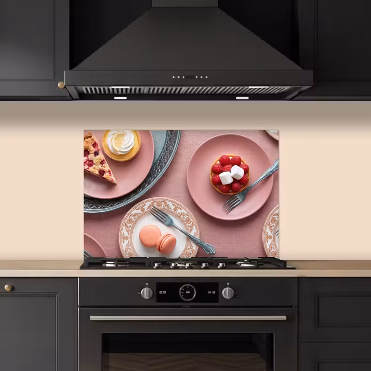 Spatscherm keuken - Dessert - Taart - Gebak - Zoet - Roze — 2
