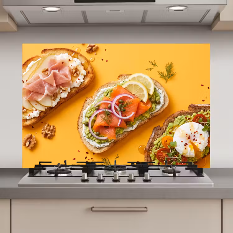 Spatscherm keuken - Eten - Brood - Ontbijt - Modern - Kleurrijk — 1
