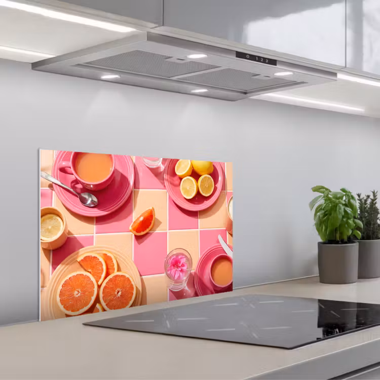 Spatscherm keuken - Eten - Citrusvruchten - Stillevens - Roze - Oranje — 5