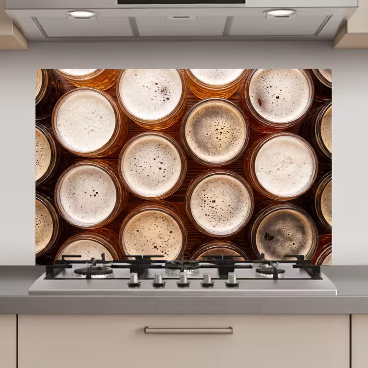 Spatscherm keuken - Eten - Glazen - Drank - Patroon - Bruin — 1