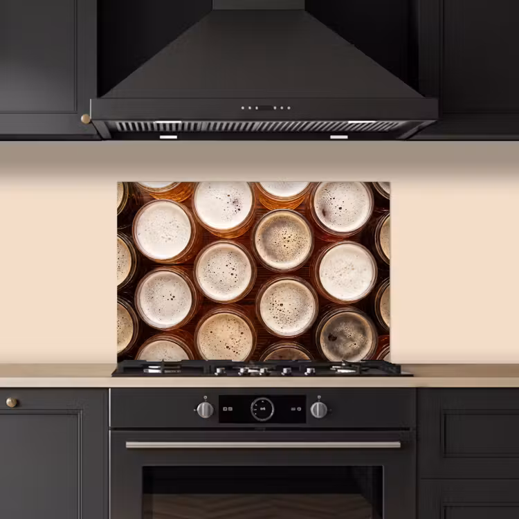 Spatscherm keuken - Eten - Glazen - Drank - Patroon - Bruin — 2