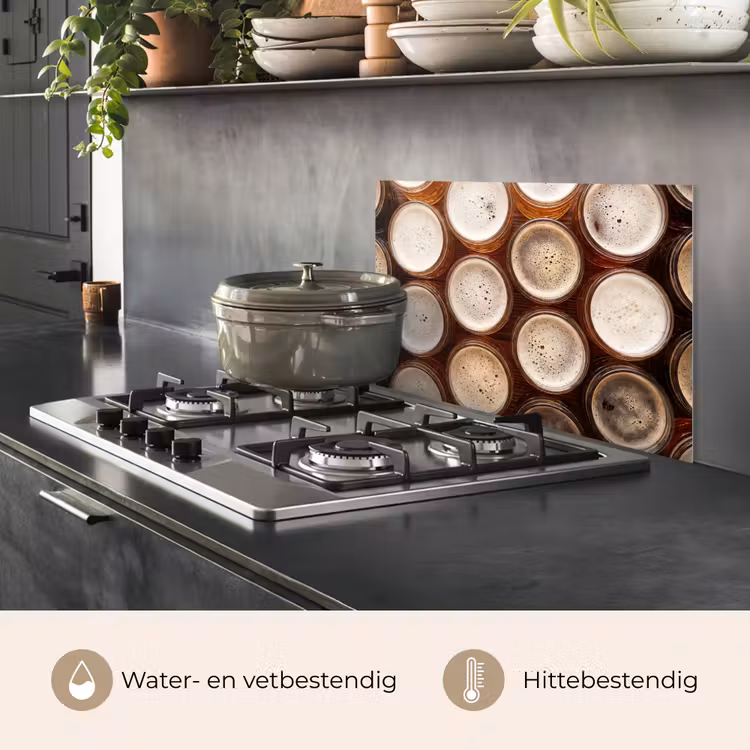 Spatscherm keuken - Eten - Glazen - Drank - Patroon - Bruin — 7