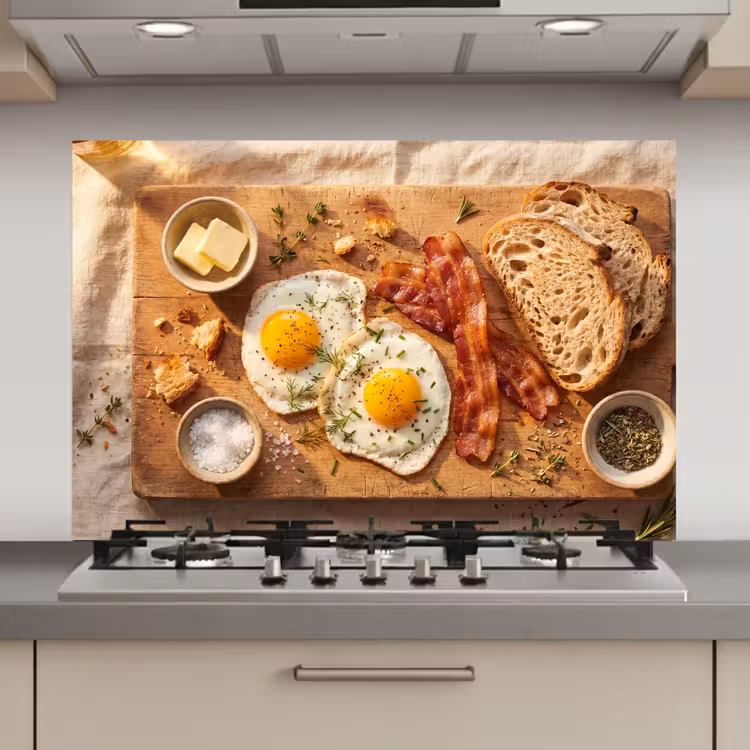 Spatscherm keuken - Eten - Ontbijt - Hout - Rustiek - Geel — 1