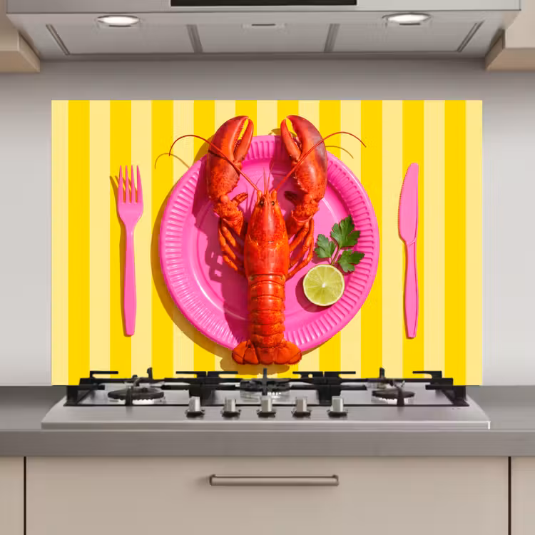 Spatscherm keuken - Eten - Roze - Geel - Modern - Culinaire — 1