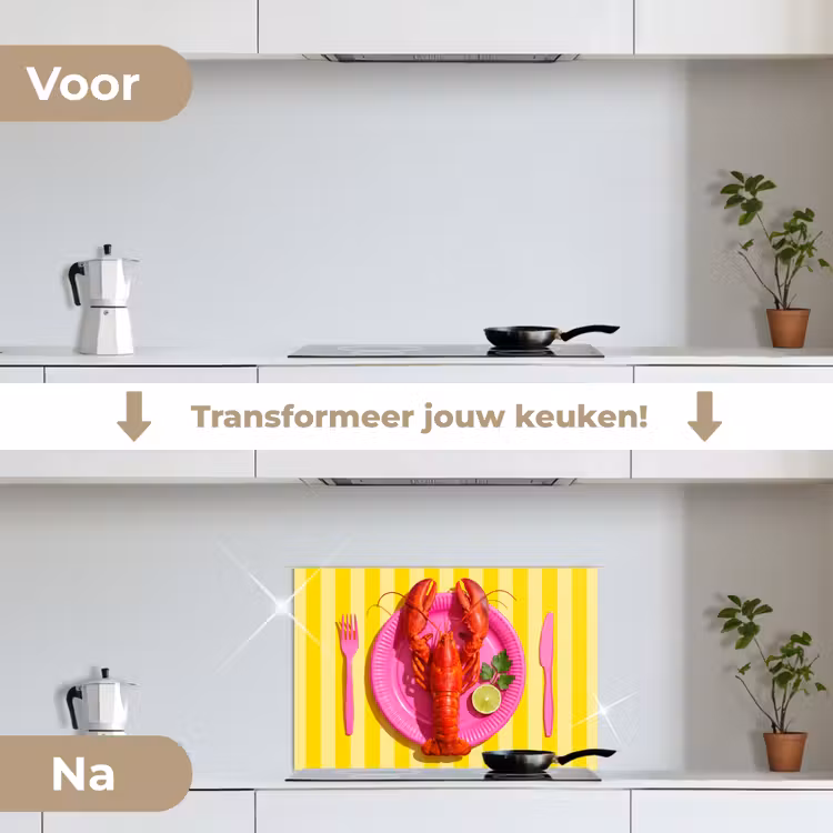 Spatscherm keuken - Eten - Roze - Geel - Modern - Culinaire — 3