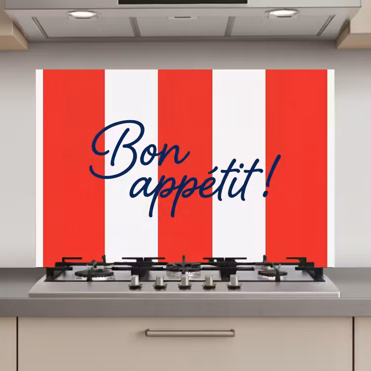 Spatscherm keuken - Eten - Spreuk - Keuken - Grafisch - Rood-Wit — 1