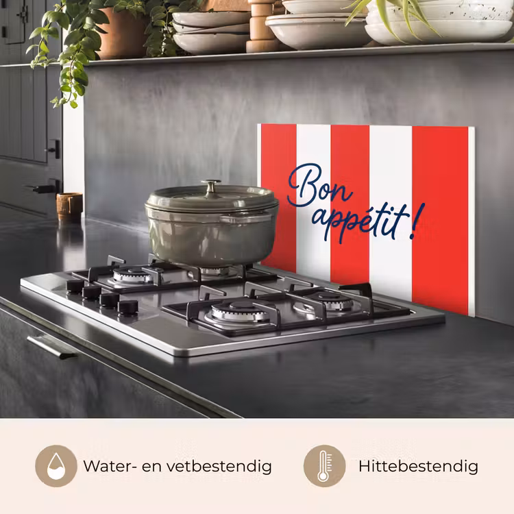 Spatscherm keuken - Eten - Spreuk - Keuken - Grafisch - Rood-Wit — 7