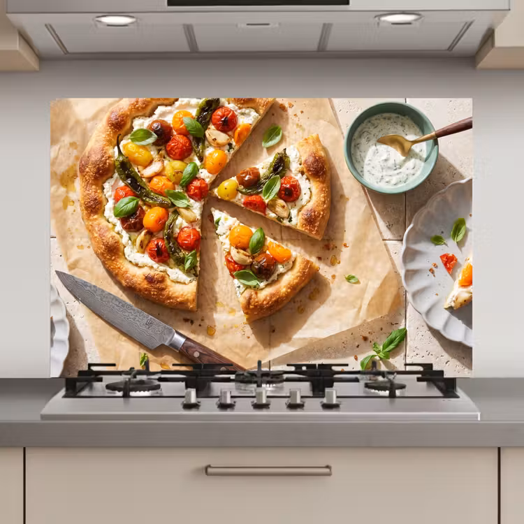 Spatscherm keuken - Eten - Tomaten - Basilicum - Maaltijd - Vers — 1