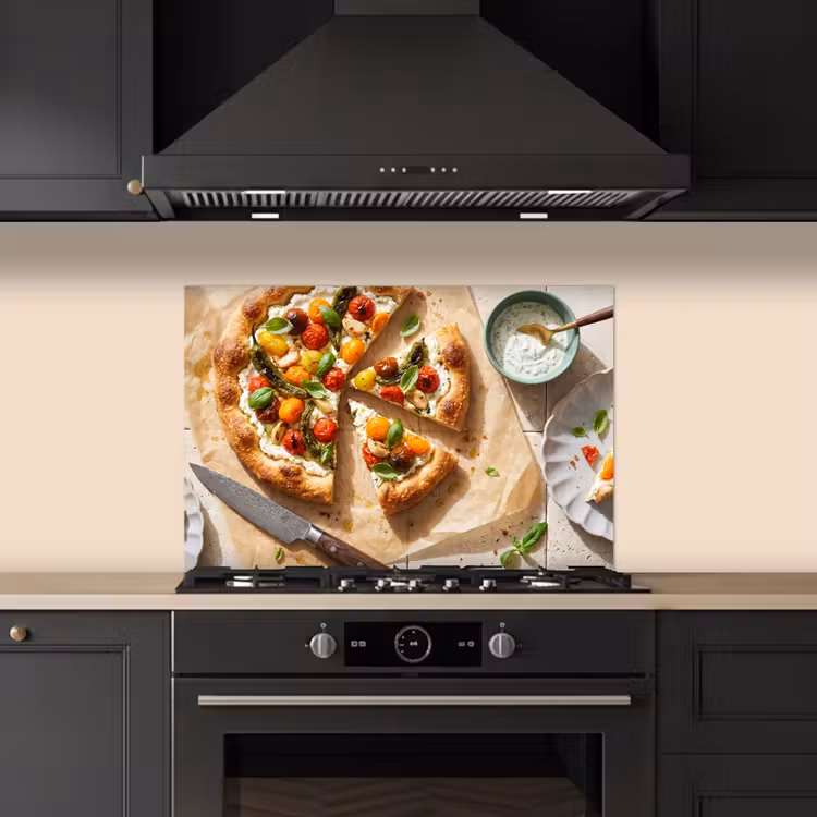 Spatscherm keuken - Eten - Tomaten - Basilicum - Maaltijd - Vers — 2