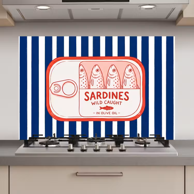 Spatscherm keuken - Eten - Vis - Blik - Illustratie - Rood — 1