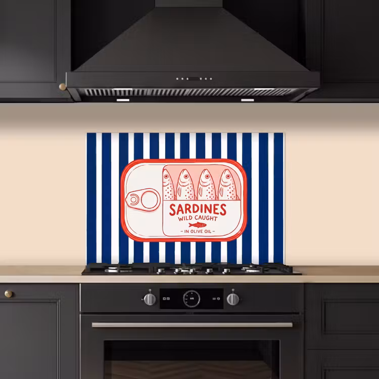 Spatscherm keuken - Eten - Vis - Blik - Illustratie - Rood — 2