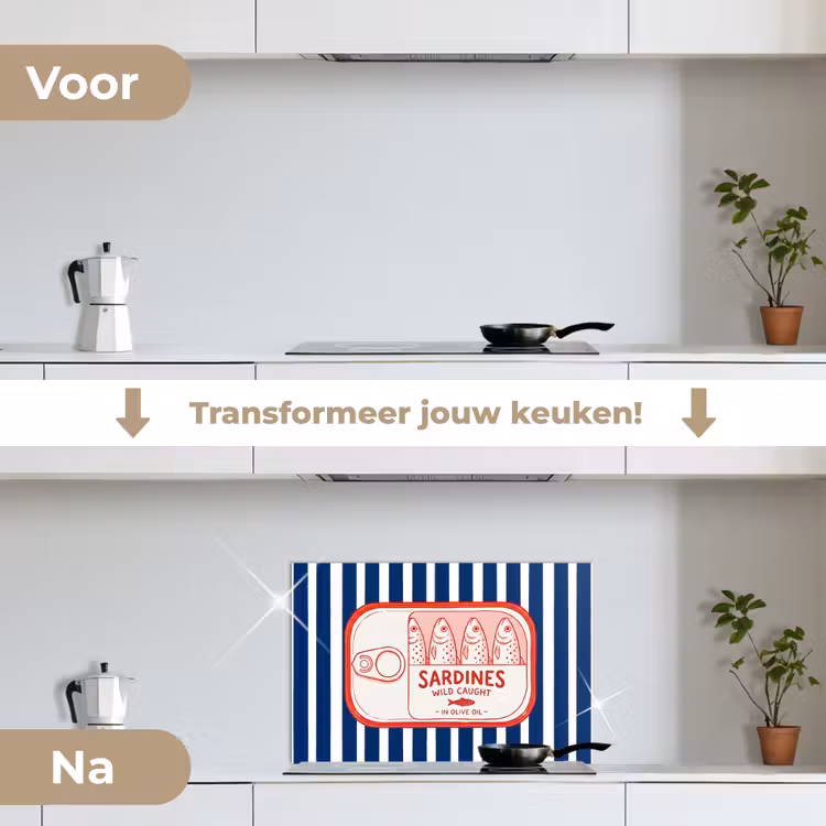Spatscherm keuken - Eten - Vis - Blik - Illustratie - Rood — 3