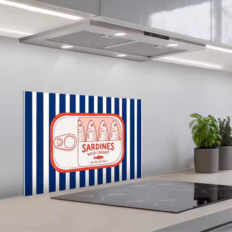 Spatscherm keuken - Eten - Vis - Blik - Illustratie - Rood — 5