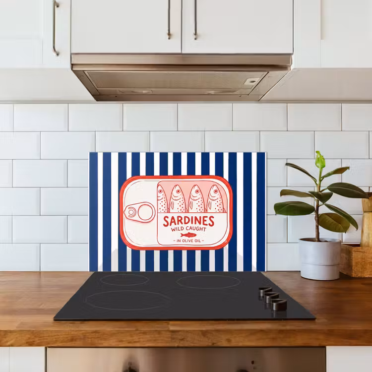 Spatscherm keuken - Eten - Vis - Blik - Illustratie - Rood — 6