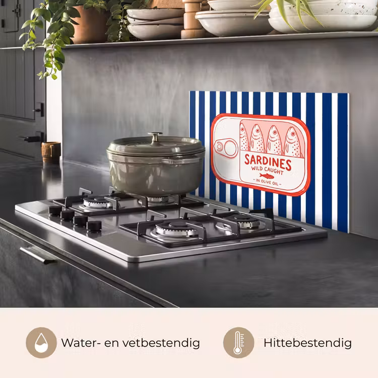 Spatscherm keuken - Eten - Vis - Blik - Illustratie - Rood — 7