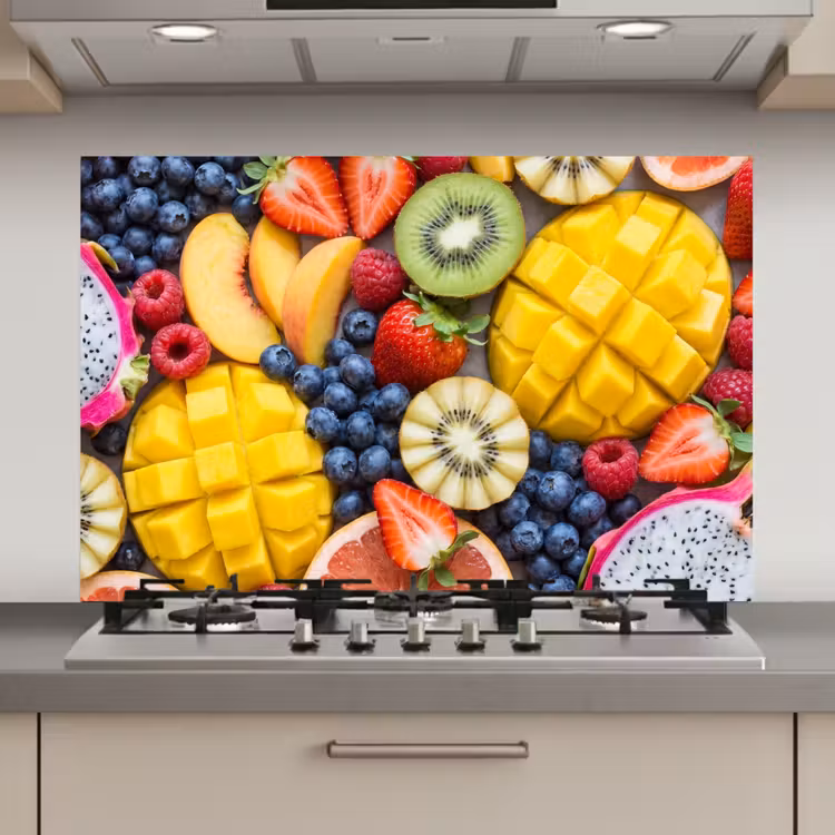 Spatscherm keuken - Fruit - Versneden - Kleurrijk - Eten - Gezond — 1