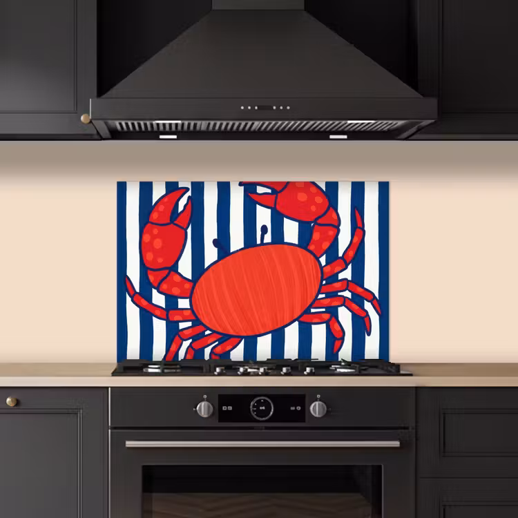 Spatscherm keuken - Krab - Strepen - Zeeleven - Illustratie - Rood — 2