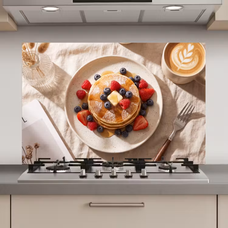 Spatscherm keuken - Pannenkoeken - Bessen - Ontbijt - Modern - Beige — 1